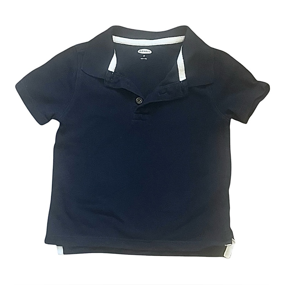 Old Navy casual polo shirt boys 2T navy blue collar ends in buttons short sleeve
